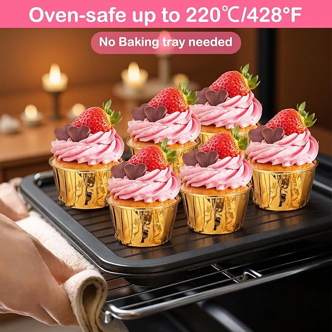 400 Pcs Gold Cupcake Liners, 3.5 oz Disposable Baking Cups Mini Foil Muffin Liners Pans Holders Containers Cupcake Wrappers for Wedding Holiday Birthday Christmas Party