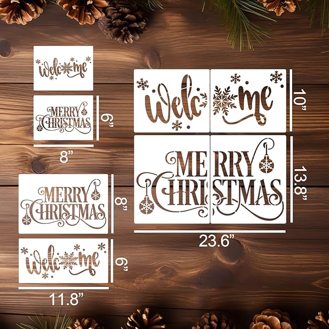 Christmas Stencils for Crafts Reusable Merry Christmas Stencil Xmas Holiday Stencils for Painting on Wood Doormats Fabrics