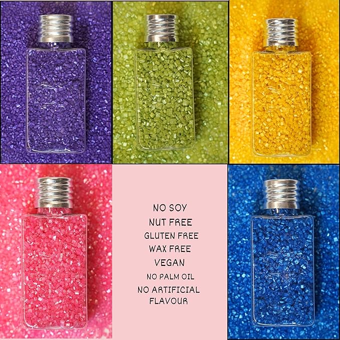 Confect Sparkling Sugar for Baking & Cake Decoration | Assorted pack of 5 Rainbow Sparkling Sugar Sprinkles Mix Purple, Parrot Green, Yellow, Bright Pink & Poppy Blue | Vegan, Gluten-Free, Nut-Free, Soy-Free, Dairy-Free, Palm Oil-Free - 5 Oz