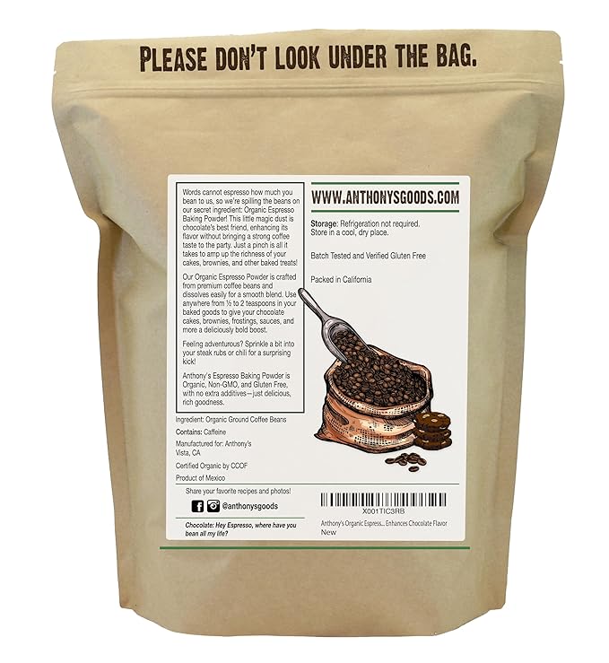 Anthony's Organic Espresso Baking Powder, 5 oz, Gluten Free, Non GMO, Enhances Chocolate Flavor (Pack of 2)