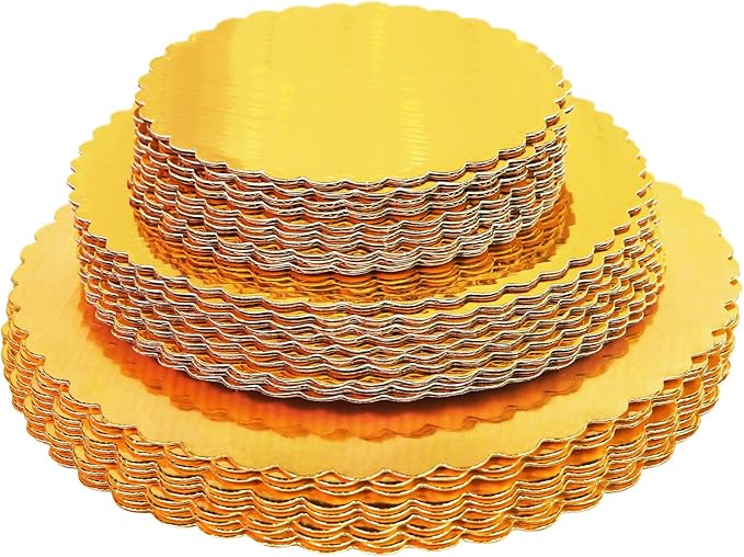 30-Pack Cake Board Rounds, Circle Cardboard Base Boards, 8, 10 and 12-Inch. Perfect for Cake Decorating, 10 of Each Size (Gold, 30)