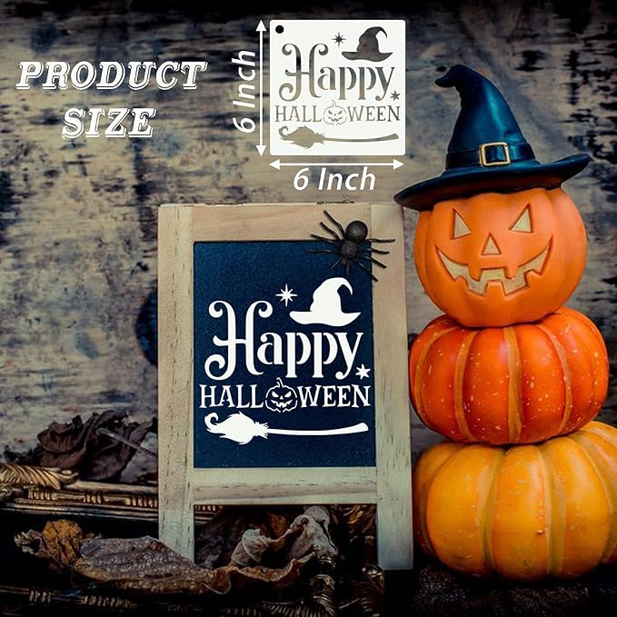 80 Pcs 6 x 6 Inch Halloween Stencils for Painting on Wood, Reusable Happy Pumpkin Spider Web Stencil DIY Ornaments Ghost Paint Template Set for Wall Door Home Decor
