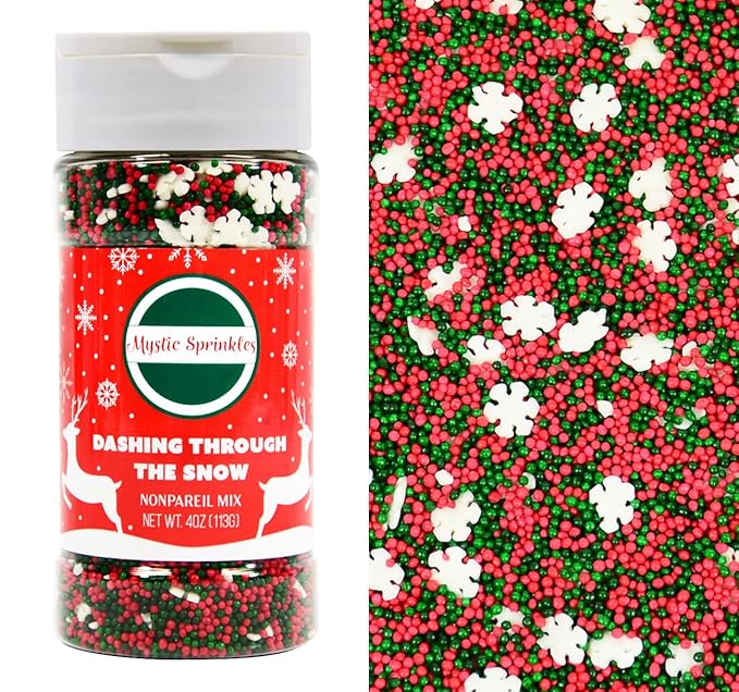 Mystic Sprinkles Christmas Holiday Sprinkle Mixes (Dashing Through the Snow! Nonpareil Mix 4oz)