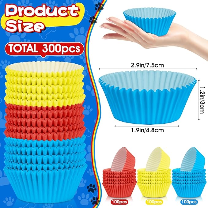 300PCS Red Yellow and Blue Cupcake Liners Mini Muffin Baking Cups Wrappers for Vintage Carnival Birthday Party Supplies Vibrant Disposable Cupcake Papers for Colorful Primary Colors Party Decorations