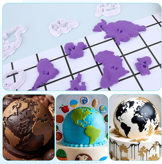 7 PCS World Map Shape Cookie Cutters, Cake Decorating Stencil, Seven Continents Shape Cookie Cutter Set, for Cake, Cookies, Cupcakes, Fondant, Pastry