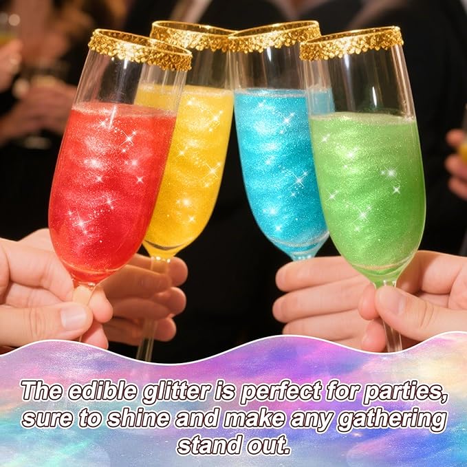 Edible Glitter for Drinks - 20 Glimmer Colors Luster Dust Edible, Food Grade Vegan Shimmering Cake Decorating Edible Glitter for Cocktail, Cakes, Chocolate, Strawberries, Beverage - 2g/bottle