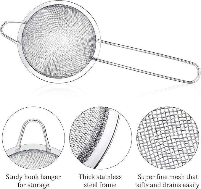 Yungyan 15 Packs Fine Mesh Small Strainer 3.3" Cocktail Strainer Stainless Steel Tea Strainers Mini Sieve Sifter for Juice, Tea Herbs, Coffee Drinks, Long Handle(Silver)