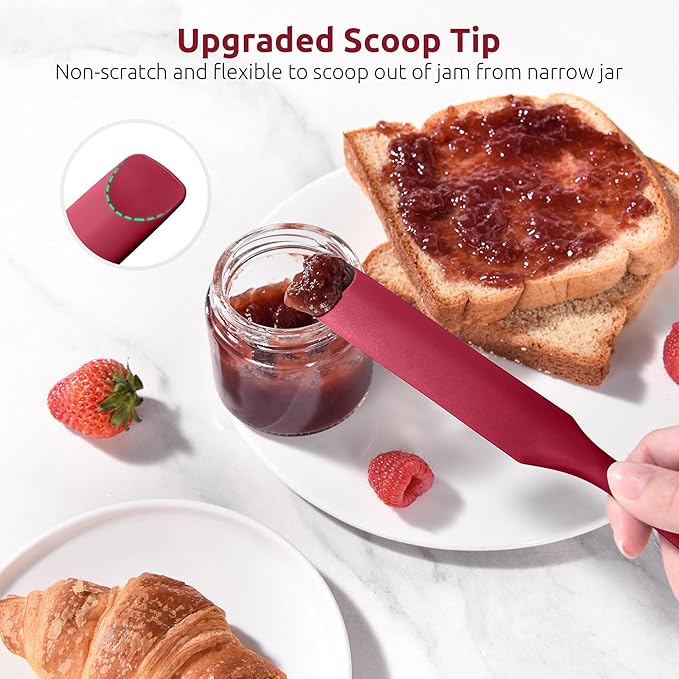 U-Taste Silicone Jar Spatula for Sourdough Starter: Long Skinny Food-Grade Jam Spreader, Sturdy Stirring Stick Bowl Scraper with Flexible Spoon Tip, Mixing Icing Tool, Peanut Butter Knife (Red)