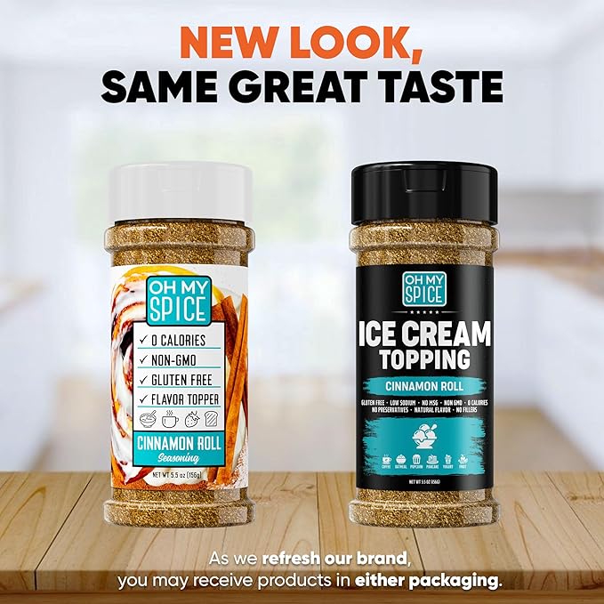 Ice Cream Topping Cinnamon Roll Mix - Gluten Free & Low Sodium Cinnamon and Sugar Flavor for Coffee Toppings. Cinammon Sugar Powder Seasoning for Oatmeal, Yogurt & Dessert. Sweet Buttery Blend. 5.5oz