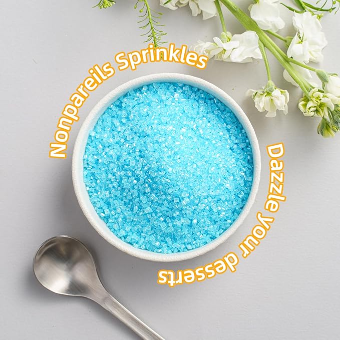 Sujoygar Light Blue Saning Sugar Sprinkles, 5oz Edible Blue Sugar Crystals for Cocktails, Cake Sprinkles for Chocolate Ice Cream Toppings Cupcake Decoration Wedding Party Cookies Baking Dessert Food Supplies