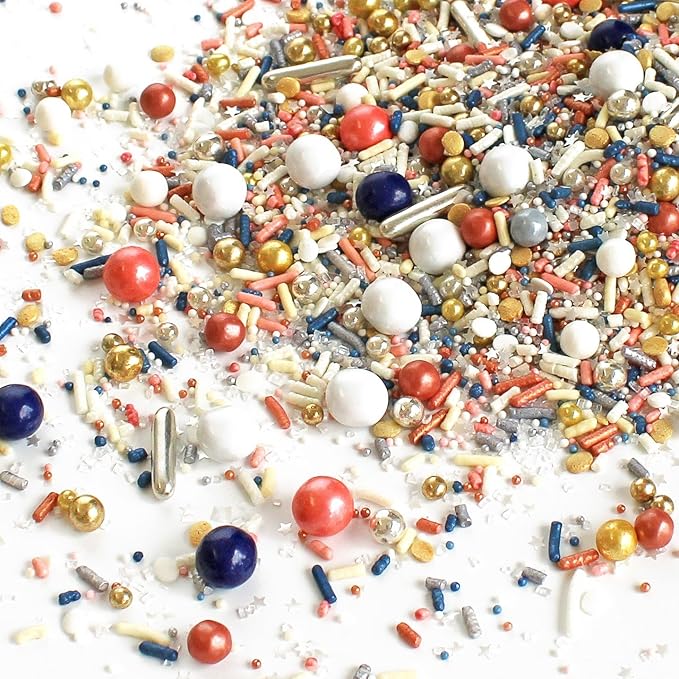 Sprinkle Pop Bridal Party Sprinkle Mix| Navy Blue White Coral Sprinkles with Gold & Silver Metallic Dragees| Wedding Sprinkles Made in USA for Decorating Cakes Cupcakes Donuts Cookies Ice Cream, 4oz