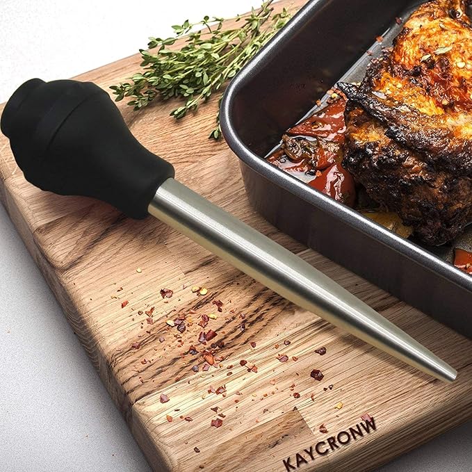Kaycrown Stainless Steel Turkey Baster with BBQ/Grill Basting Brush, Commerical Grade Quality Silicone Bulb Including Flavor Needle and Cleaning Brush for Easy Clean Up