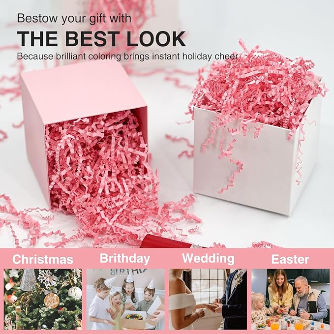 2LB Crinkle Paper Shred Filler for Gift Box Bag and Basket On Mother's Day(Pink)
