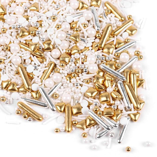 Gold Sprinkles for Cake Decorating 3.5 Ounces, Edible Gold White Silver Sprinkles for Cupcake Topper, Cookiess, Perfect for Wedding, New Year’S Eve Party