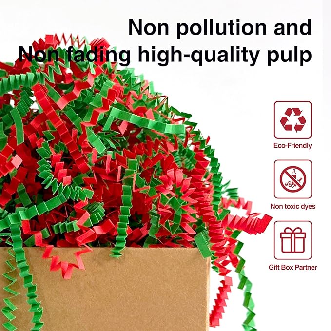 2LB Crinkle Paper Shred Filler for Gift Box Bag and Basket On Christmas Day(Red&Green)