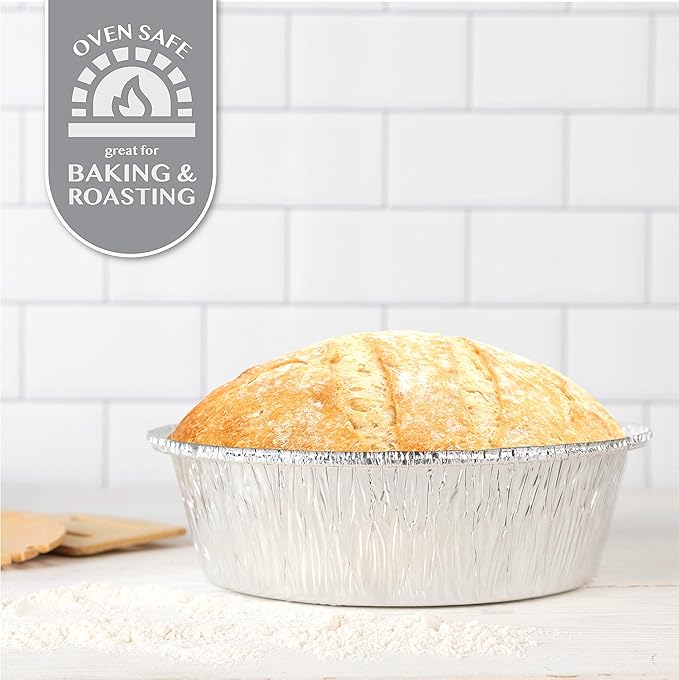 Plasticpro 7'' Inch Round Tin Foil Pans Disposable Aluminum, Freezer & Oven Safe - For Baking, Cooking, Storage, Roasting, & Reheating, Pack of 50