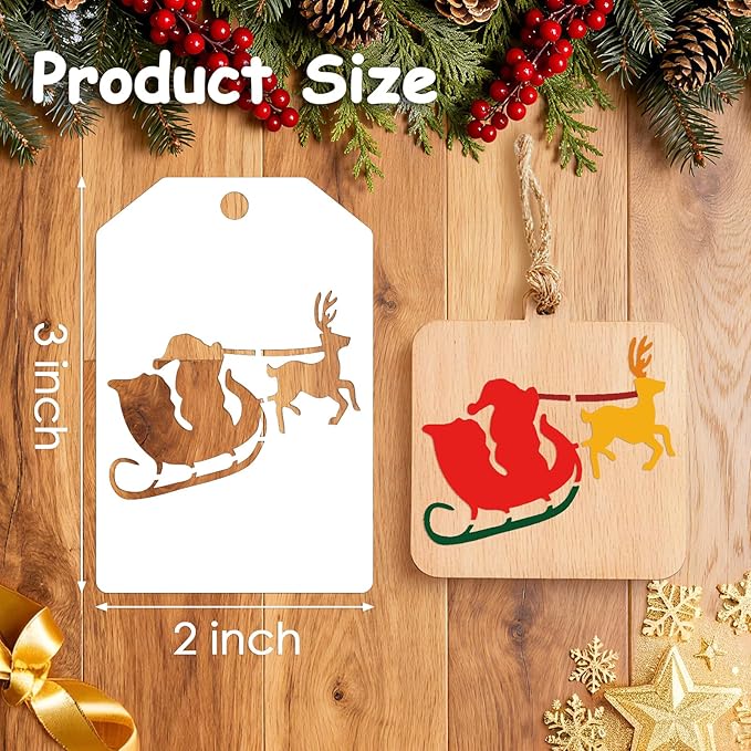 24 Pcs Small Christmas Stencils for Crafts Reusable 3x2 inch Christmas Stencils for Painting on Wood Fabric Paper Windows Cards Xmas Crafts Ornaments Wall Door Decoration (Christmas 0224)