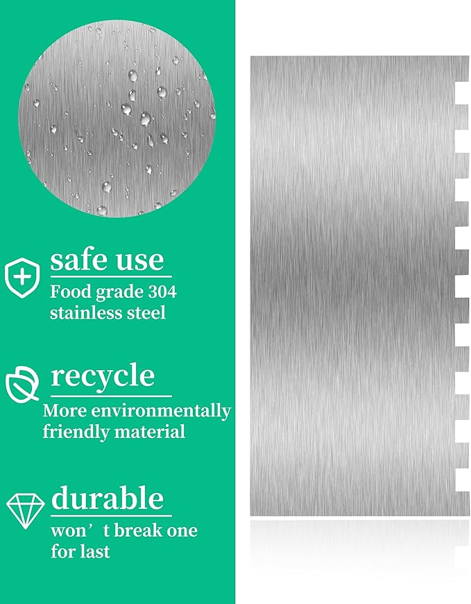 Cake Scraper Smoother Cake Decorating Supplies Kit 8.6 Inch Metal Bench Scraper for Baking Buttercream Smoother Stainless Steel Frosting Cake Comb Edge Side Jagged Comb for Cream Cake-5