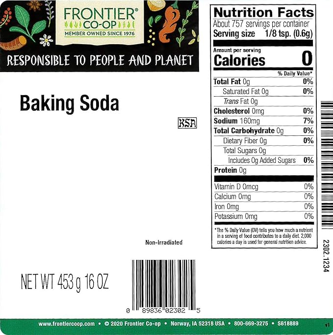 Frontier Co-op Baking Soda Powder, Kosher | 1 lb. Bulk Bag