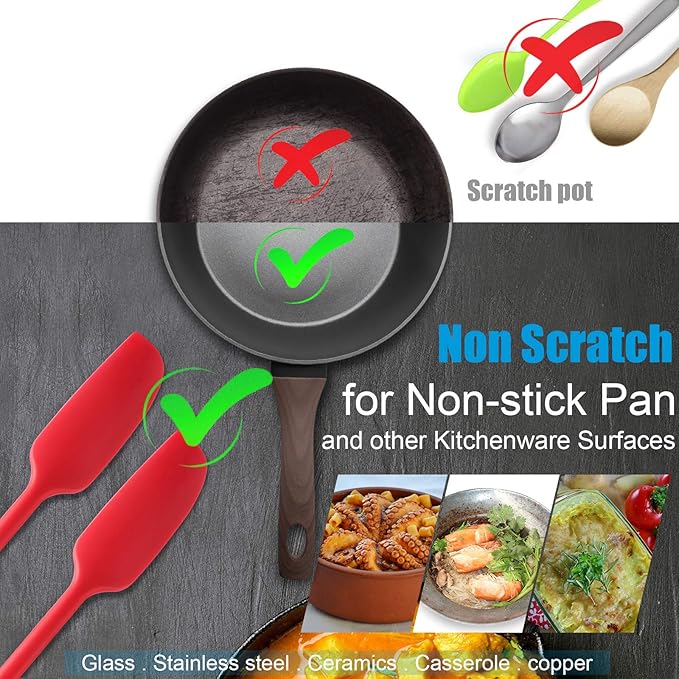 Patelai 2 Pieces Silicone Jar Spatula Long Handle Non-stick Rubber Scraper Heat Resistant Spatula Silicone Scraper for Jars, Smoothies, Blenders Cooking Baking Stirring Mixing Tools (Red)