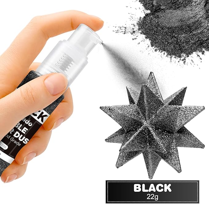 Edible Glitter Spray 22g (Black) - Metallic Food Coloring Powder, Food-Grade Glitter, Metallic Shimmer Edible Color Powder - Flash Powder for Beverages, Cocktail, Cake Decorating, Baking, Icing, Candy