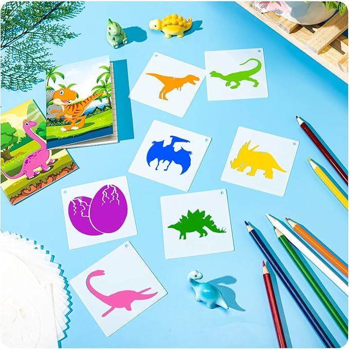 66 Pcs Small Stencils for Crafts Reusable 3 Inch Stencils for Painting on Wood DIY Craft Paint Template for Wall Home Decor Card Rock Canvas Drawing Holiday Ornament(Dinosaur)