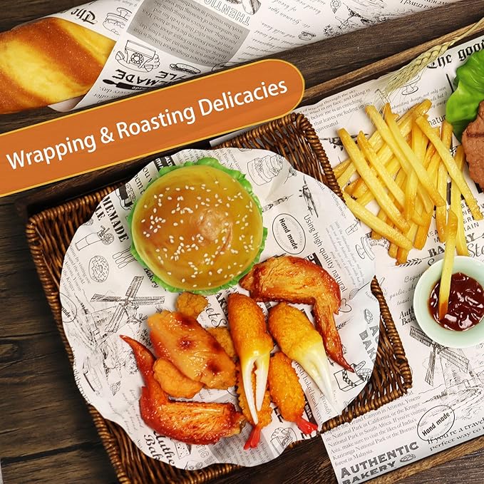 12" x 12" Food Paper Sheets (500 Pack) - Premium Deli Paper Sheets - Greaseproof Liners for Food Boats - Pre Cut Sandwich Wrappers - Food Basket Sheets for Baking, BBQ, Picnic, Festival