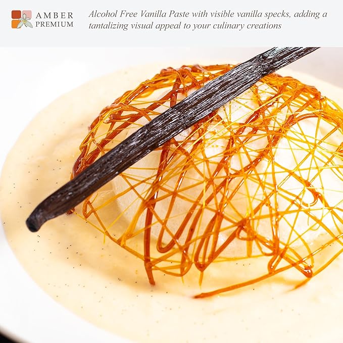 Amber Premium Alcohol Free Vanilla Bean Paste 1 kg / 27 fl oz (US) - Made with Authentic Madagascar Vanilla Beans - Vegan, Kosher, Chef Recommended for Baking, Desserts, and Pastries