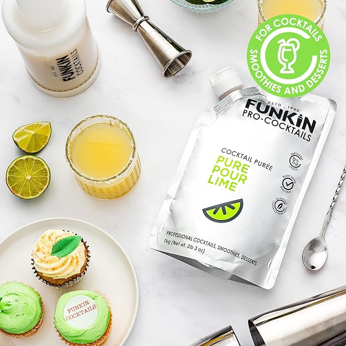 Funkin Fruit Puree | Real Fruit, Simple Ingredient, Natural Mixer for Cocktails, Drinks, Smoothies | Vegan, Non-GMO, Gluten-Free (2.2 lbs) (Lime)