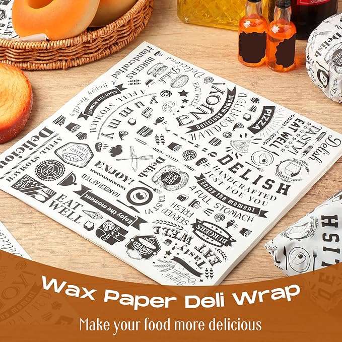 Outus 900 Pcs 10 x 10 Inch Deli Wax Paper Sheets Grease Resistant Tray Basket Liners Newsprint Paper Water and Grease Proof Sandwich Wrapping Square Hot Dog Wrappers for Food Baking (White)