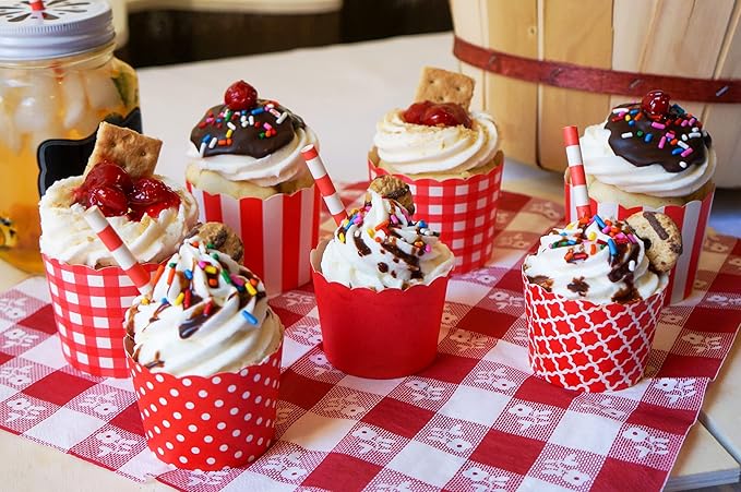 Paper Baking Cups (Polka Dots), Greaseproof Disposable Cupcake Liners (Red, Large Cups (50-Pack))