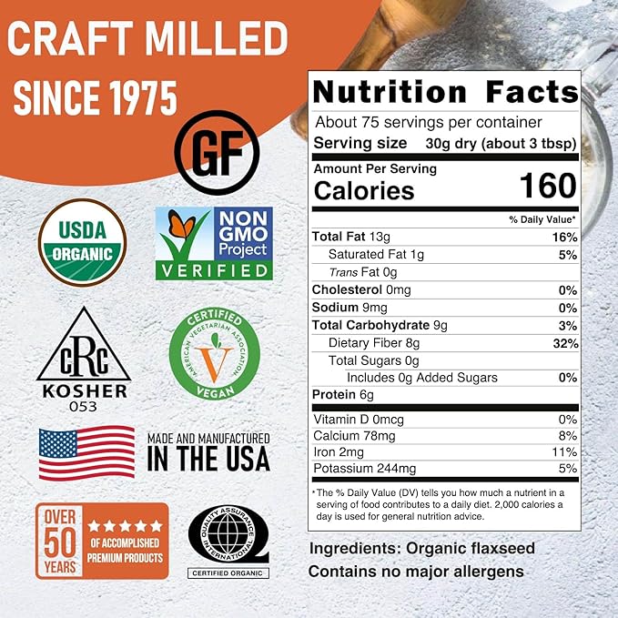 Great River Milling Organic Whole Grain Brown Flaxseed | High-Fiber, Omega-3 Rich Superfood | Gluten Free, Non-GMO, Kosher, USDA Organic | Ideal for Baking, Smoothies & Home Milling | 5 Lb