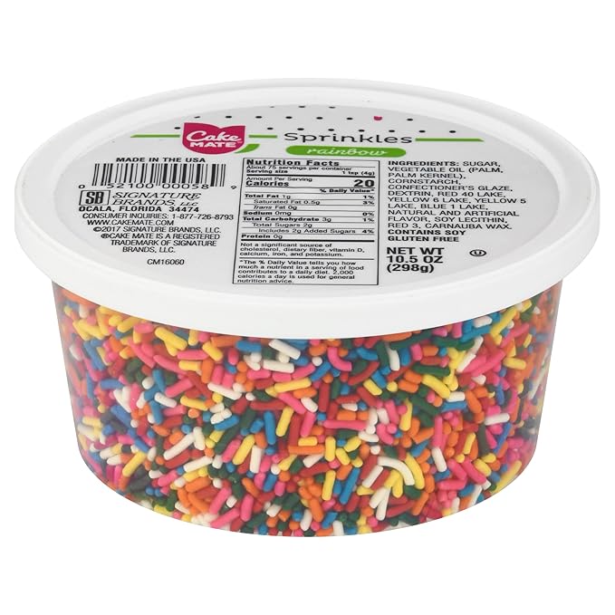 Cake Mate Christmas Rainbow Sprinkles with resealable lid - Delicious Dessert Sprinkles for Ice Cream, Cookies, Baked Goods, Donuts 10.5 oz Tub (Rainbow Jimmies)
