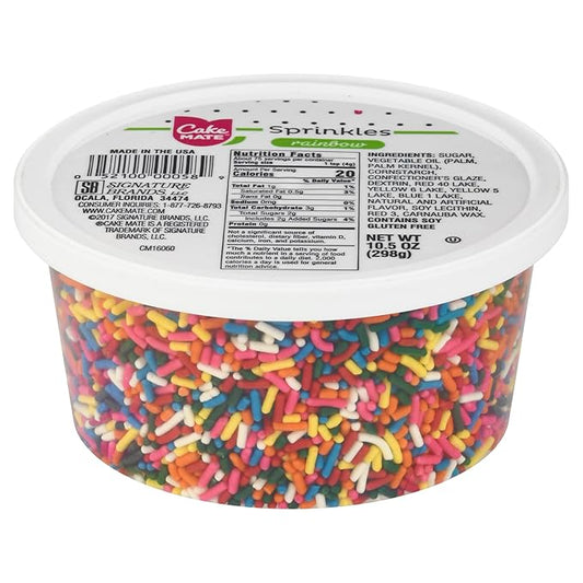 Cake Mate Christmas Rainbow Sprinkles with resealable lid - Delicious Dessert Sprinkles for Ice Cream, Cookies, Baked Goods, Donuts 10.5 oz Tub (Rainbow Jimmies)