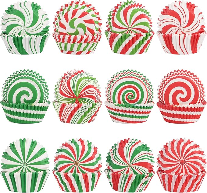 600 Pack Christmas Candy Cupcake Liners Wrappers Baking Cups Santa Holiday Paper Wraps Muffin Liners for Xmas Birthday Party Candy Cake Decorations Supplies(12 Styles)