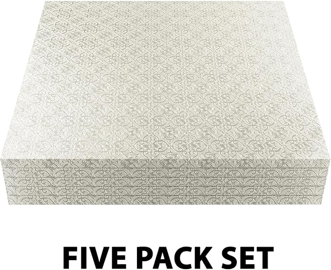 O'CREME Silver Square Cake Pastry Drum Board 1/2 Inch Thick, 18 Inch x 18 Inch - Pack of 5