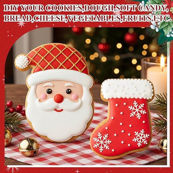 2 Pcs Extra Large Christmas Cookie Cutters 8" Giant Stocking and Santa Claus Stainless Steel Cookie Cutters for Winter Holiday Baking