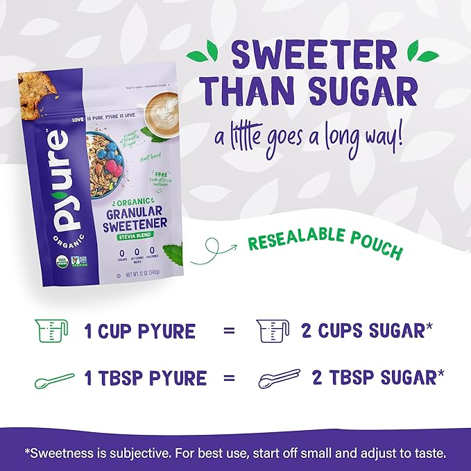 Pyure Organic Stevia Blend | Granulated Sugar Substitute with Zero Calories & Carbs | Keto, Diabetic & Vegan Friendly | Sugary Taste Alternative | USDA Organic, Non-GMO | Good For Baking | 1.5lb (24oz)