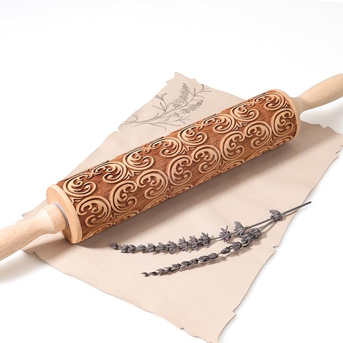 17" Premium Wooden Rolling Pins for Baking with European Embossed Designs | 3mm Deep Springerle Cookie Molds | Christmas Rolling Pin & Baking Gifts for Women | Includes 3-in-1 Cleaning Brush