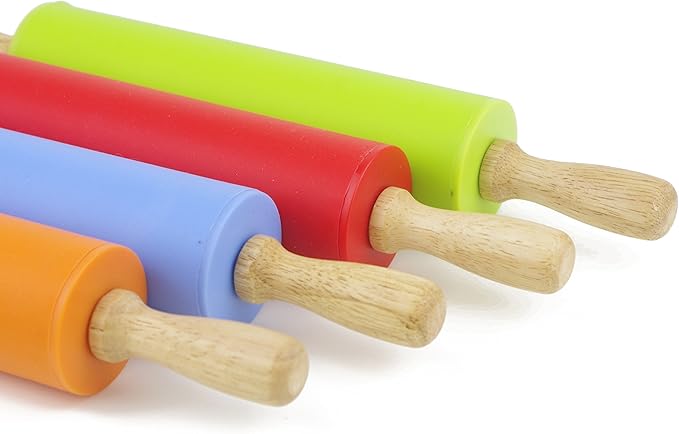 Silicone Rolling Pin for Baking Non-stick Rolling Pin Dough Roller Wooden Handle Kitchen Accessories Pastry Roller