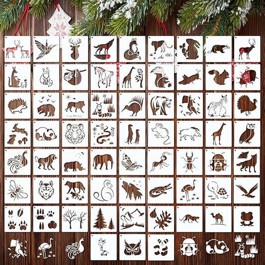 66 Pcs Small Stencils for Crafts Reusable 3 Inch Stencils for Painting on Wood DIY Craft Paint Template for Wall Home Decor Card Rock Canvas Drawing Holiday Ornament(Animal)