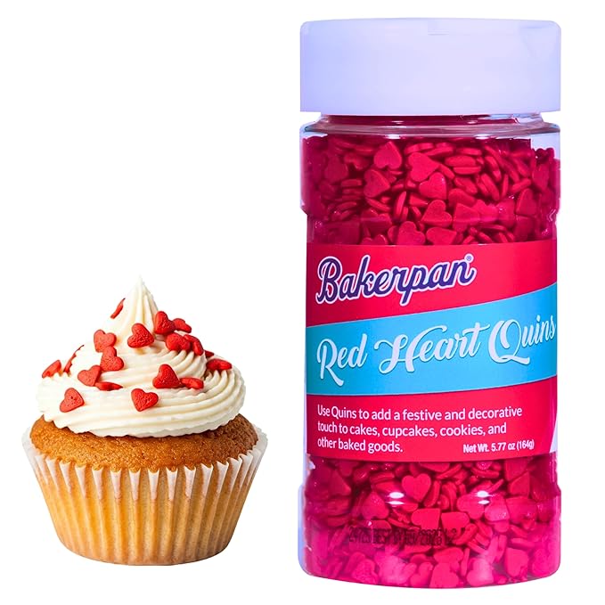 Bakerpan Red Heart Sprinkles for Cake Decorating, 5.77 Ounces Edible Hearts Confetti Sprinkles for Ice Cream, Cookies, Valentine's Cupcake Topper