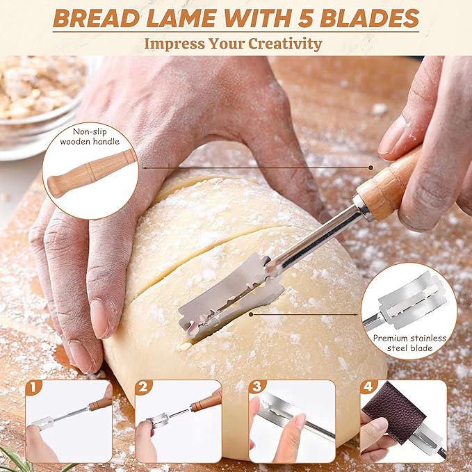 Complete Sourdough Starter Kit - 24 PCS 𝗣𝗥𝗘𝗠𝗜𝗨𝗠 Sourdough Bread Baking Supplies for Modern Kitchen, 9" Round Banneton Bread Proofing Baskets Making Tools for Beginners & HomeBakers