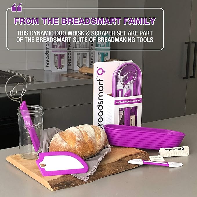 Breadsmart Artisan Bread Whisk and Bench Scraper Duo - Essential Dough Mixer Tools - Sourdough Bread Baking Supplies
