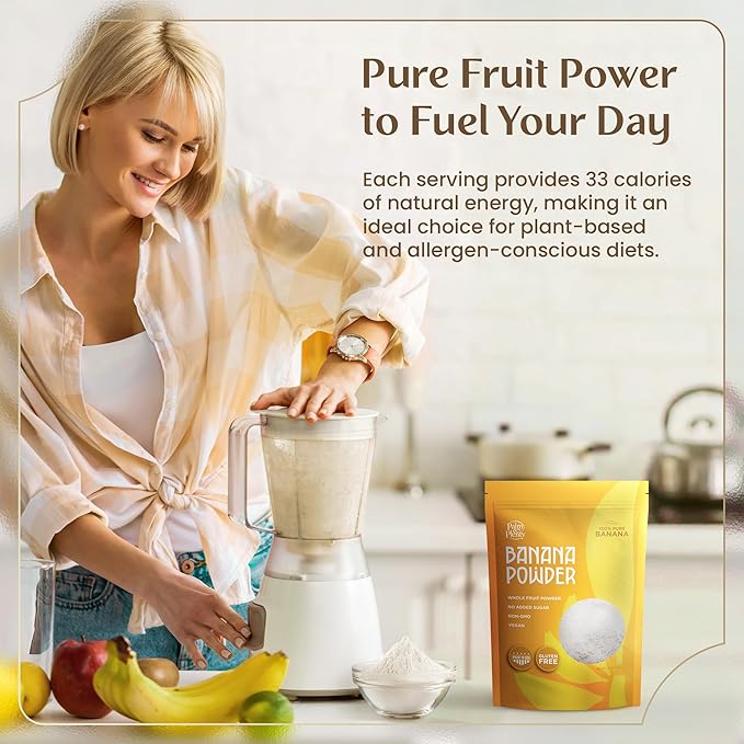 Palm & Plenty Powdered Banana Fruit - Natural Banana Flavoring for Smoothies, Baking, Shakes, Frozen Drink Mix - Non-GMO, Vegan, Gluten-Free, No Added Sugar - Whole Fruit Powder - 1 lb Bag