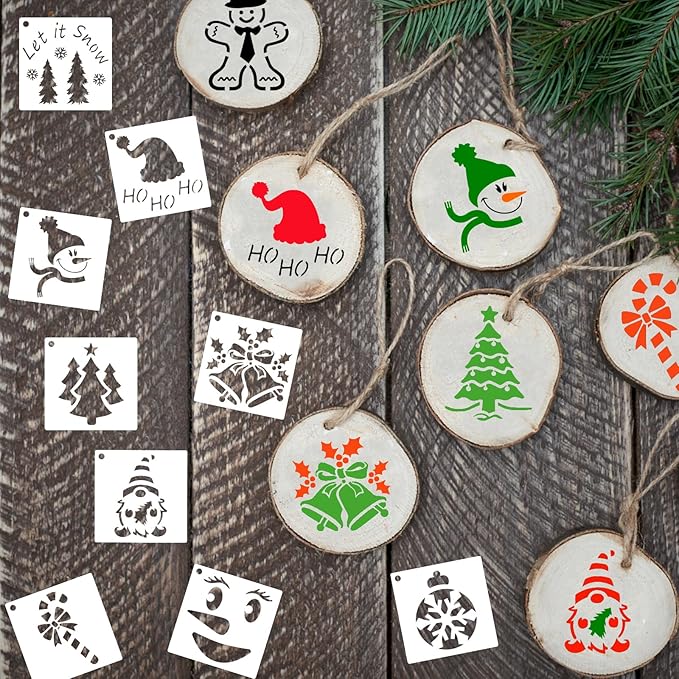 80 Pcs 3 x 3 Inch Christmas Stencils for Painting on Wood, Reusable Merry Christmas Ornament Snowflakes Holiday Stencils DIY Craft Template Set for Wall Rock Home Decor