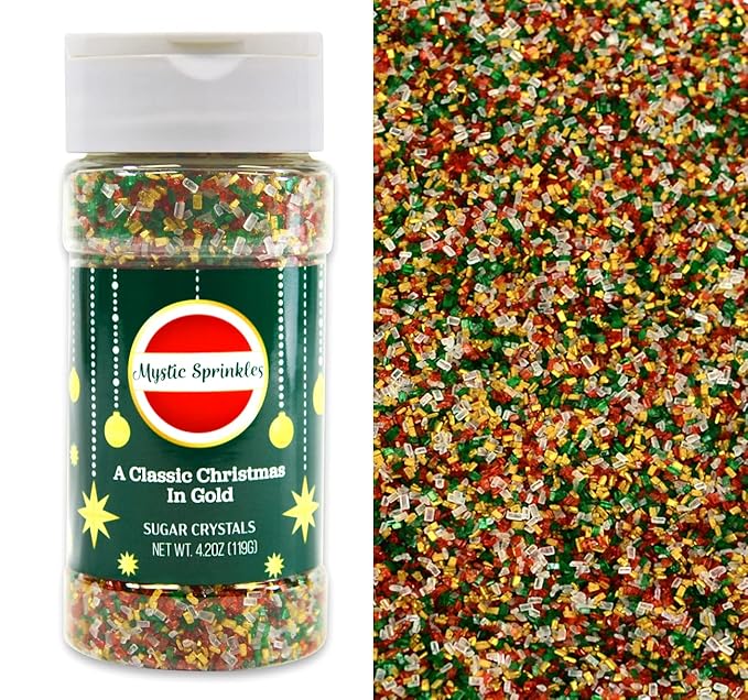 Mystic Sprinkles Christmas Holiday Sprinkle Mixes (A Classic Christmas In Gold Sugar Crystals 4.2oz)