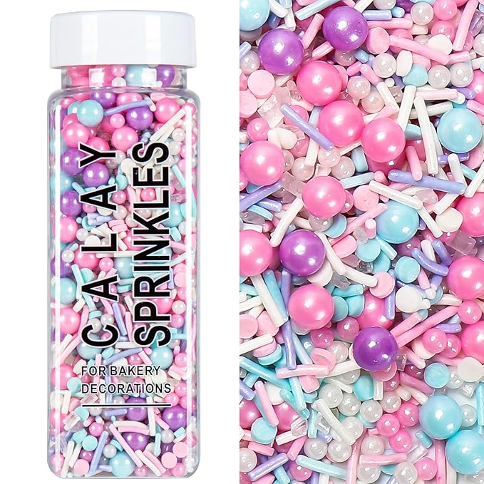 Sprinkles for Cake Decorating, 5.3Oz Pink Purple Blue and White Pearl Confetti Jimmies Sprinkles Mix Pastel Sprinkles for Cake Ice Cream Cupcakes Baking Topping