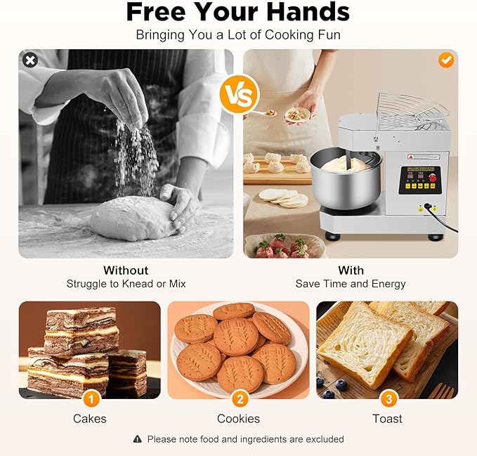 Commercial Food Mixer, 750W Electric Dough Kneading Machine, Commercial Flour Mixer Doughmaker with Food-grade Stainless Steel Bowl & Security Shield, Baking Equipment for Restaurant Kitchen