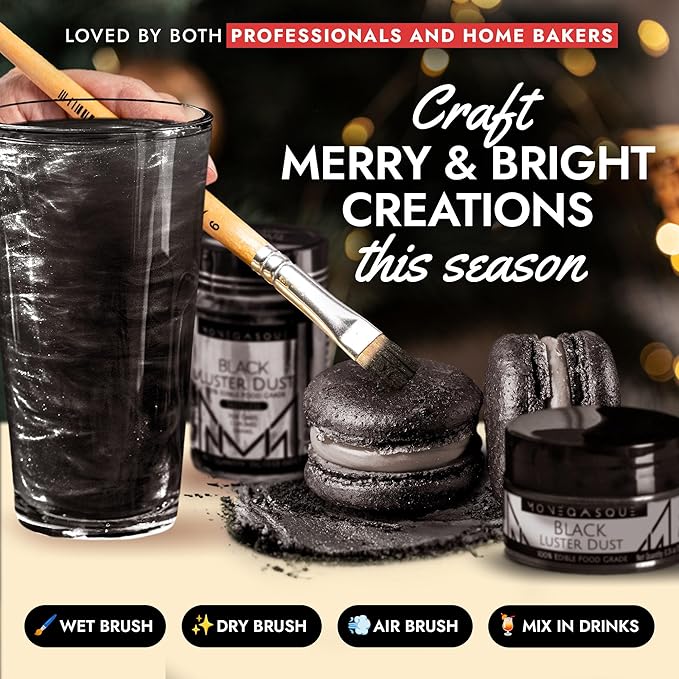 MONÉGASQUE Black Edible Glitter for Drinks 15g – Black Edible Glitter for Cakes & Cocktails – Luster Dust for Drinks, Cake, Cocktail, Cupcakes – Christmas Drink Shimmer Sprinkles – Cakes Powder Spray